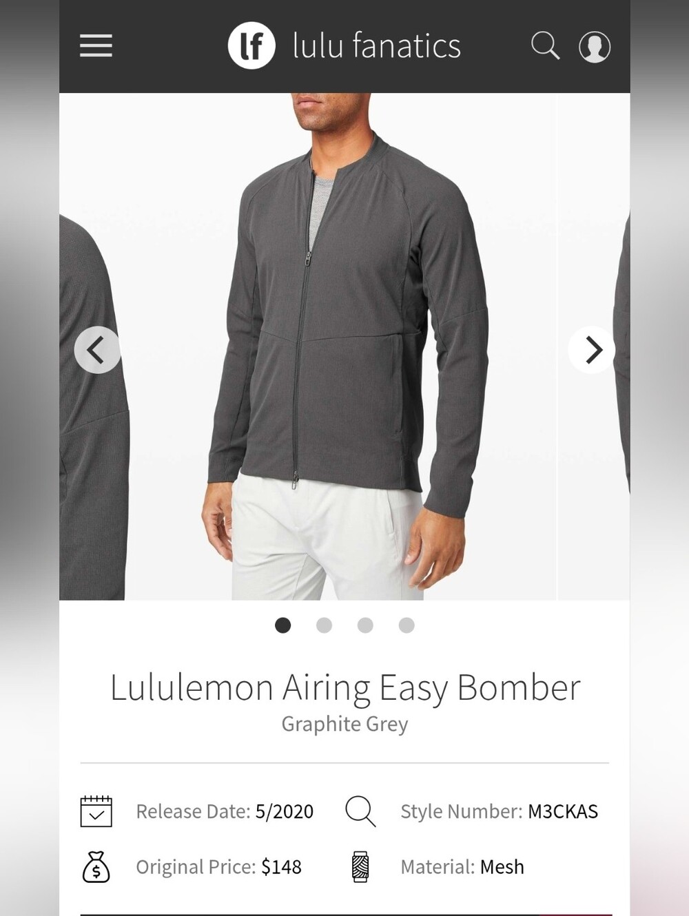 lululemon Mens Airing Easy Bomber - Large